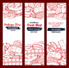 Meat and sausage sketch banner set for food design
