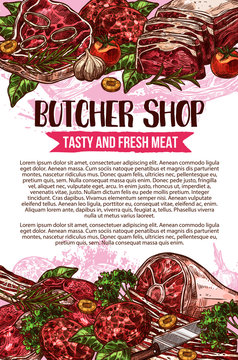 Butcher shop vector sketch meat poster