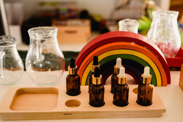 Children playing with wooden rainbow waldorf montessori