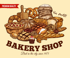 Vector bread sketch poster for bakery shop