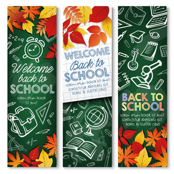 Back to School vector education chalkboard banners