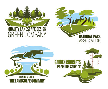 Landscape design company icon of green tree nature