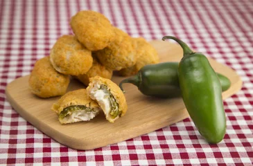 Stoff pro Meter Jalapeno Poppers on a Red Gingham Tablecloth © pamela_d_mcadams