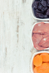 Healthy products as source vitamin A, minerals and dietary fiber, nutritious eating concept, copy space for text