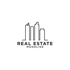 Real estate skyscraper mono line logo design template