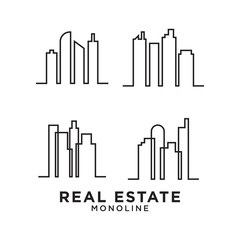 Real estate skyscraper mono line logo design template