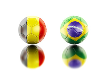 3d Soccer balls with Belgium and Brazil flags.
