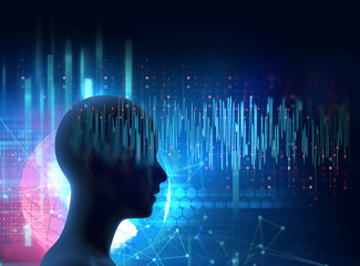 silhouette of virtual human on brain delta wave form 3d illustration
