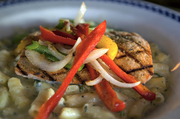Grilled Wild Salmon over Creamy Penne Pasta