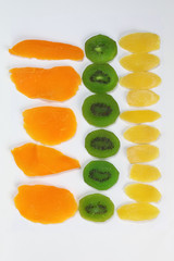 Dry preserved green kiwi pineapple ripe fruit slice colorful sweet