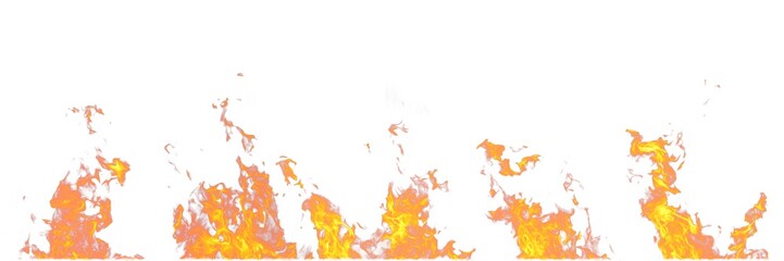 Fototapeta premium Real fire flames isolated on white background. Mockup on white of 5 flames.