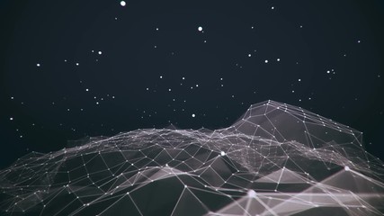 Camera exploring a minimal rotating wireframe world with stars v2