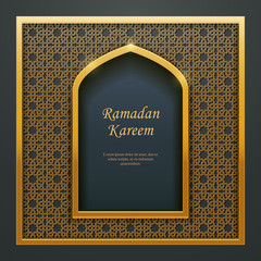 Ramadan Kareem Islamic design mosque golden door window tracery