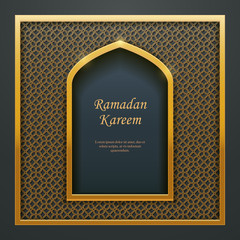 Ramadan Kareem Islamic design mosque golden door window tracery