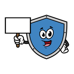 Cartoon Shield Character Holding Blank Sign
