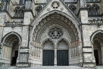 Fototapeta na wymiar The Cathedral of St. John the Divine in New York is a large church in the style of medieval gothic cathedrals in Europe. 
