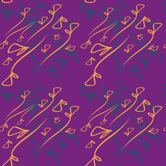 Vector pattern from vegetable mustard and steel elements on a purple background in a geometric style.