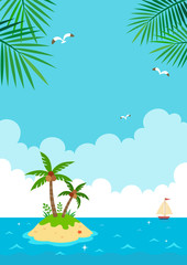 Fototapeta na wymiar Tropical island with yacht.Summer vacation landscape
