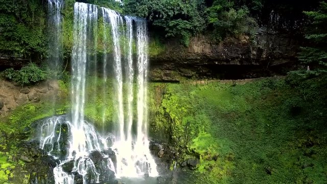 motion from river cascade to waterfall top