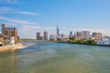 Fototapeta premium Fukuoka city skyline in Japan