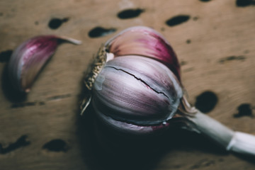 Garlic on wooden table