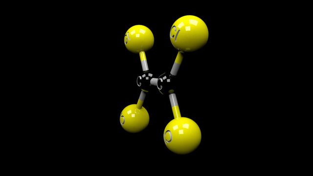 Tetrachloroethylene molecule. Molecular structure of PCE, compound used as a solvent, degreaser, refrigerant and dry cleaning. Alpha channel.
