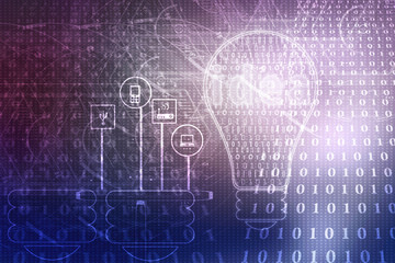 2d illustration bulb future technology, innovation background, creative idea concept 