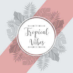 Vintage tropical label with palm leaves. For invitation, greeting card, poster, package and more. Vector illustration.