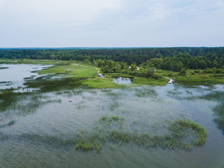 Pleshcheyevo lake landscape. Aerial view