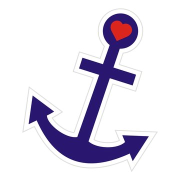 anchor and heart, single object, vector icon, label