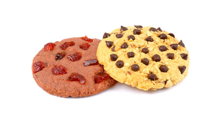 chocolate chip and Cranberry cookies isolated on white background