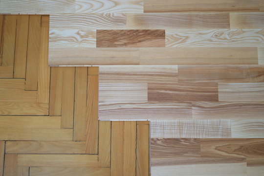 An image of an old parquet and a new parquet board.