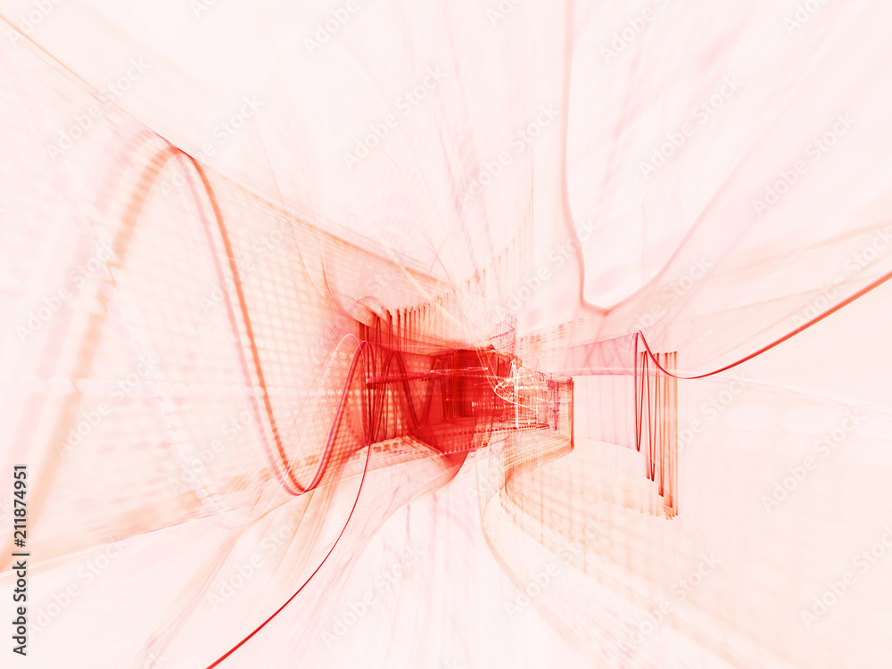 Poster abstract white and red background texture. dynamic 3d composition of curves ands grids. detailed fra