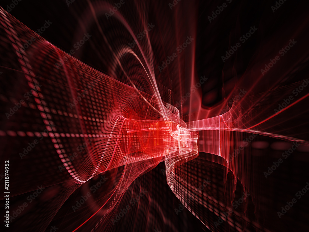 Poster abstract red and black background texture. dynamic 3d composition of curves ands grids. detailed fra