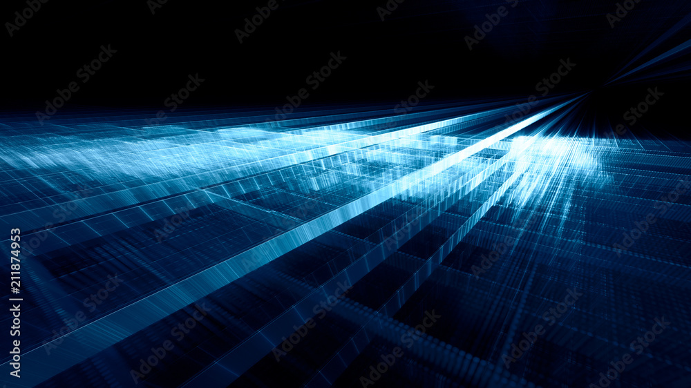 Poster abstract blue toned background element on black. regular dots and grids pattern. perspective composi