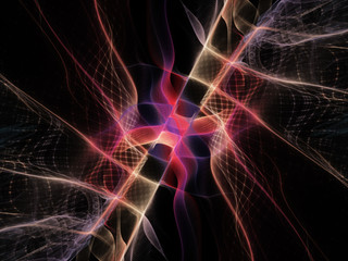 Abstract multicolor background element on black. Dynamic 3d composition of curves and grids. Detailed fractal graphics. Data science and digital technology visualization.