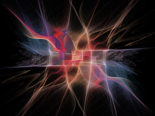 Abstract multicolor background element on black. Dynamic 3d composition of curves and grids. Detailed fractal graphics. Data science and digital technology visualization.
