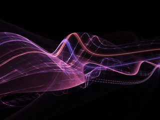 Abstract violet background element on black. Dynamic 3d composition of curves ands grids. Detailed fractal graphics. Science and digital technology visualization.