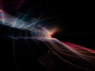 Abstract multicolor background element on black. Dynamic 3d composition of curves and grids. Detailed fractal graphics. Data science and digital technology visualization.