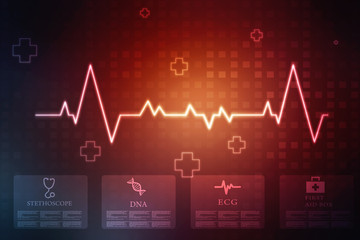 Obraz premium Heart with cardiogram - 2D illustration 