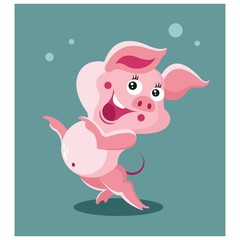 chubby fat cheerful pink pig hog livestock mascot cartoon character