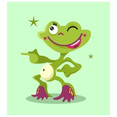 funny dancing green frog toad mascot cartoon character