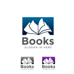 Negative space book open logo in square
