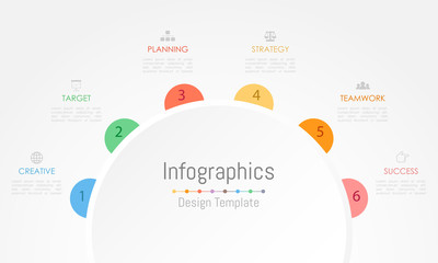 Infographic design elements for your business data with 6 options, parts, steps, timelines or processes. Vector Illustration.