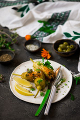 Turkish  stuffed zucchini flowers.selective focus