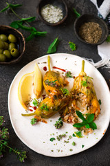 Turkish  stuffed zucchini flowers.selective focus