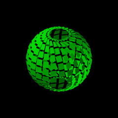 Abstract polygonal broken sphere.Isolated on black background.Vector illustration.