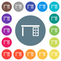 Drawer desk flat white icons on round color backgrounds