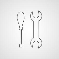 screwdriver and wrench isolated linear flat vector icon