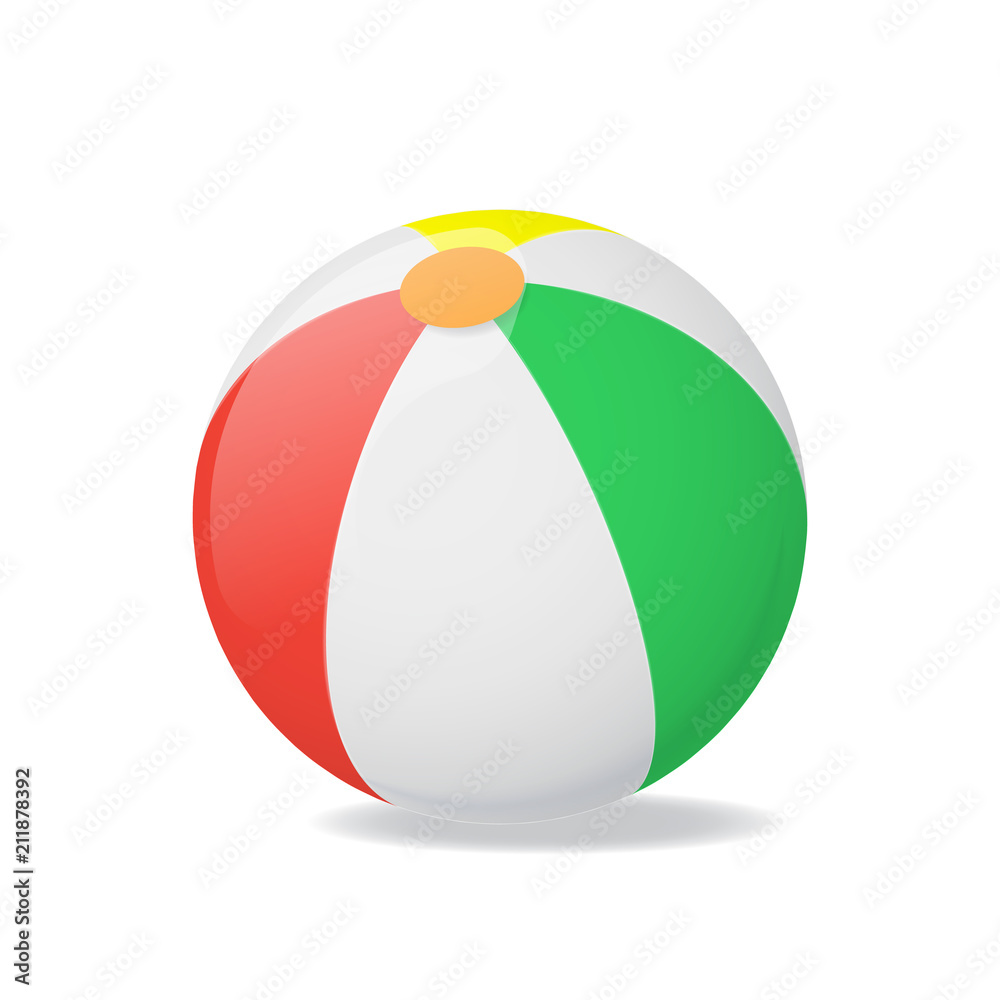 Sticker Realistic Detailed 3d Beach Ball. Vector